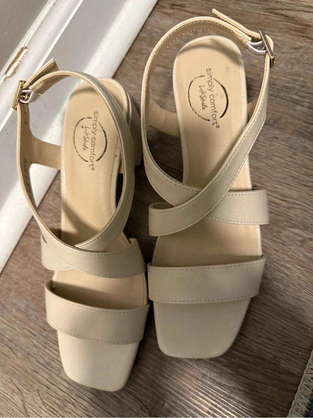 Life Stride Cream Strappy Block Heel Sandals